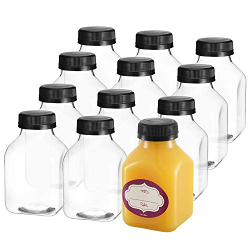 DilaBee 16 Унции Празни пластмасови шишета за сок с капак - 24 опаковки Големи квадратни контейнери за напитки - чудесно за съхранение на домашни сокове, вода, шейкове, ча?