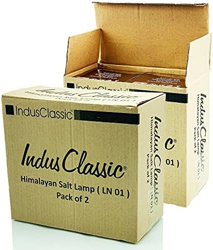 IndusClassic LN-01 Опаковка от 2 Естествени хималаите Лампи от Розов кристал с Каменна Сол на Височина 6-8 см с Ключ за Регулиране на Яркостта, Качествена Опаковъчна хартия