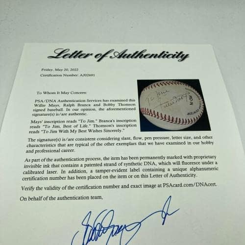 Уили Мейс, Боби Томпсън, Бранка Заснет Хърд, Бейзболни топки с ДНК-Автограф Round World, Подписани PSA за бейзбол