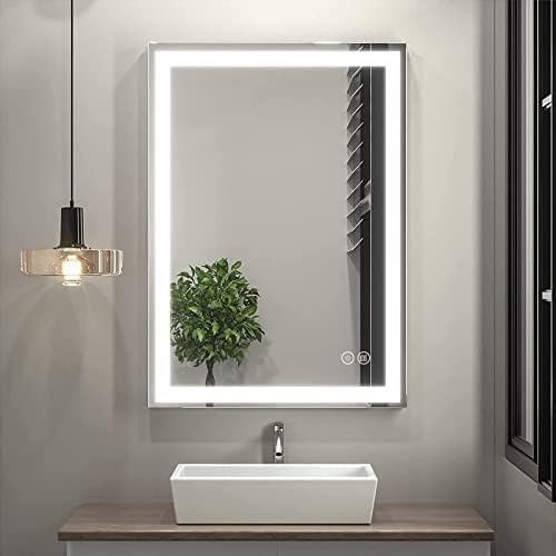 Огледало за баня Gleiven LED 32 X 24 с подсветка, Тоалетен огледало за баня с осветление, Монтиране на Противотуманное Тоалетен огледалото, 3 цвята Топло/Естествен/на бяла с