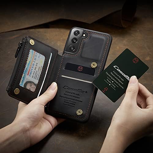 Калъф за SWP Galaxy S21 FE 5G, една Чанта-портфейл с 3 слота за карти [RFID заключване] [1 Джоб за пари], Седалките-притежателите на кредитни карти с чантата с цип-гривната за Samsung Galaxy S21 FE 5G (черен)