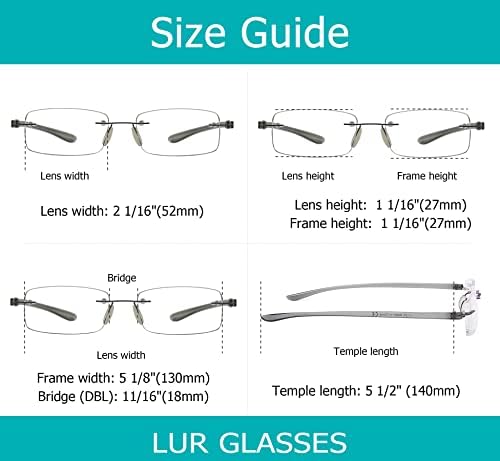 LUR 7 Опаковки очила за четене без рамки + 3 опаковки на метални очила за четене (общо 10 двойки ридеров + 1,75)