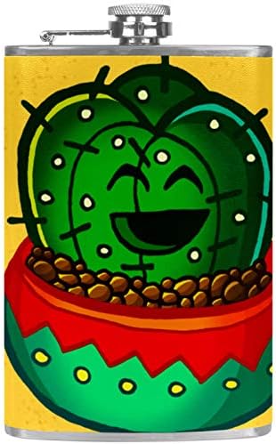 Фляжка за Алкохол от Неръждаема Стомана Запечатани с Фуния 7,7 унция в Кожа Джоба една Чудесна Идея за подарък Фляжка - Cactus Mexico Yellow