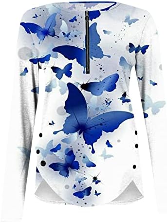 NOKMOPO дамски Блузи с дълъг ръкав Модерни ежедневни пуловер с кръгло деколте и принтом Топ блуза основни трикотажни тениски