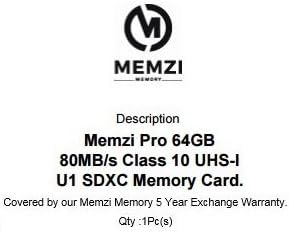 Карта памет MEMZI PRO 64GB Class 10 80 MB/SDXC за цифрови фотоапарати Panasonic HC-V777, HC-V770, HC-V770M, HC-V770K, HC-V760, HC-V757, HC-V750, HC-V750M, HC-V750EB-K, HC-V750EF-K
