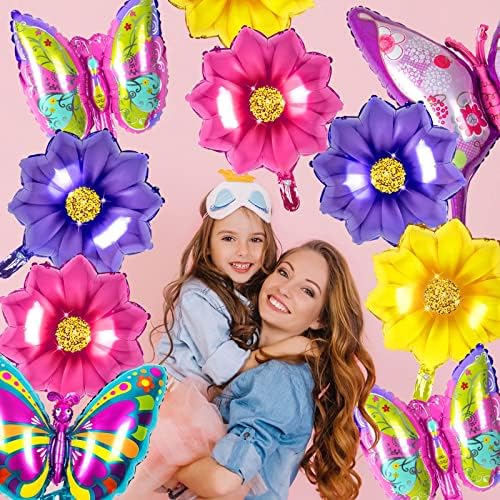 Балони с цветя и пеперуди от фолио, Майларовые балони във формата на семе и Разноцветни балони с пеперуди, Пролетно-Летни Цветя балони за украса на парти по случай рождения Ден на (10 бр)