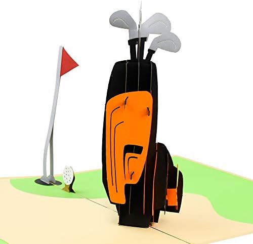 Всплывающая картичка PopLife Golf Clubs 3D на Ден на бащата - честит юбилей, Подарък за пенсиониране е дупката в едно, пощенска картичка за Свети Валентин за него, Подарък за ?