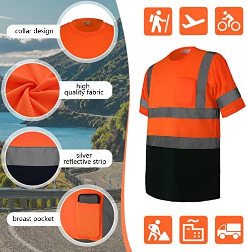 Тениска Zhanmai Class 3 Светоотражающая Защитно Оранжева С Къс Ръкав, Светоотражающая Тениска с Висока Видимост за Работа с Велосипед Бегач
