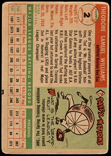 1955 Топпс # 2 Тед Уилямс Бостън Ред Сокс (бейзболна картичка) PHAIR Ред Сокс