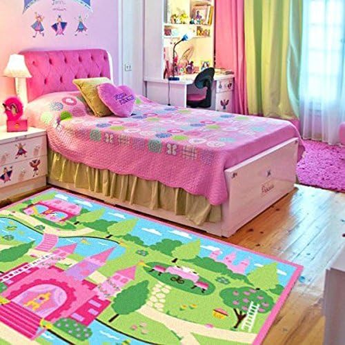 HUAHOO Розови Постелки за спални за Момичета, Cartoony Заключване, Детски килим, Постелки за спални, Найлон, Cartoony Детски килим за хол (130x190 см (51 x 75))