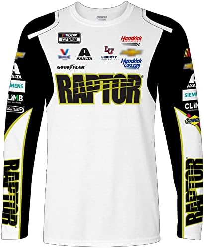 Спортна тениска с Клетчатым Флага William Byron 2023 Сублимированная Форма Raptor С Дълъг ръкав Pit Crew Бял цвят