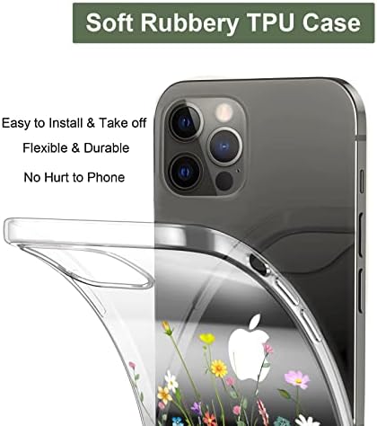 Калъф Unov, съвместим с iPhone 14 Pro Max, Прозрачен калъф с Дизайнерски Релефни Цветен модел, Мека Броня от TPU, Тънък Защитен калъф 6,7 инча (букет)