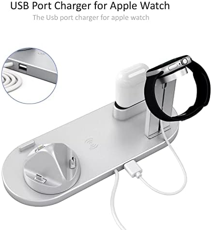 Бързо зарядно устройство Apple капацитет 4 в 1 с мощност 15 Вата в продължение на няколко устройства - Безжичен зареждане + конектор за iPhone 14/13/12/11 /x /8 + Airpods Pro 2/Pro/2/1 + Поставка за Apple Watch SE /7