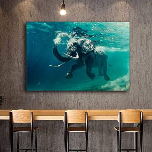 Плакат Joy Swimming Elephant Подводен Плакат, Африкански Слон, Страхотна Снимка, Печат Върху Платно, Декорация за стени Със Снимки на Океана, Стенно Изкуство Диви Животни, Плакати върху платно С маслена живопис, Плакати
