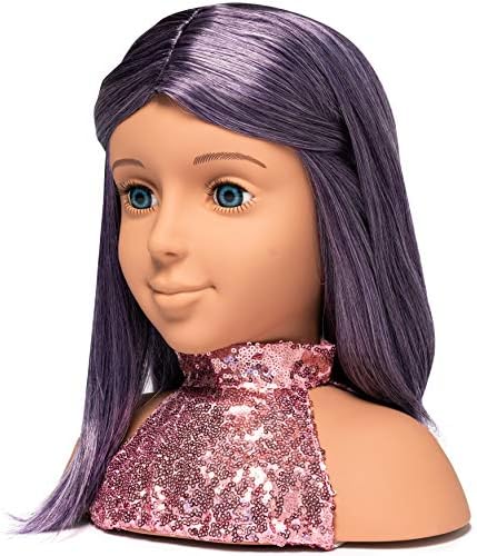 I 'm A Stylist Стайлинг Head Deluxe Lola - Главата на манекена-кукли, Разменени Перука, Лилаво Коса от синтетични влакна, комплектът включва Магнитен мигли, аксесоари за коса, обеци и бижута за лице за деца над 8 години