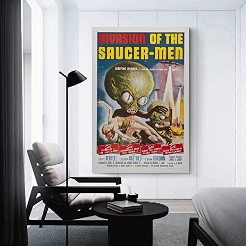 Плакати на филма на ужасите Нашествието на хора с чинии (1961) Плакат (1) Стенни Художествени Картини на Платното за Декора на Стените Начало Декор Декор Хол Естетически 16x24 инча (40x60 cm), Без рамка