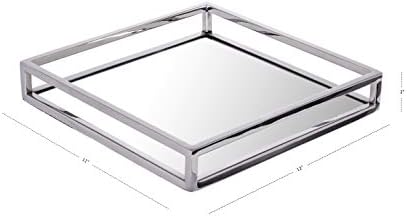Квадратен огледален тава Classic Touch Decorium с Огледален основание -Сребрист цвят - Размер: 12 L x 12 W x 2 H