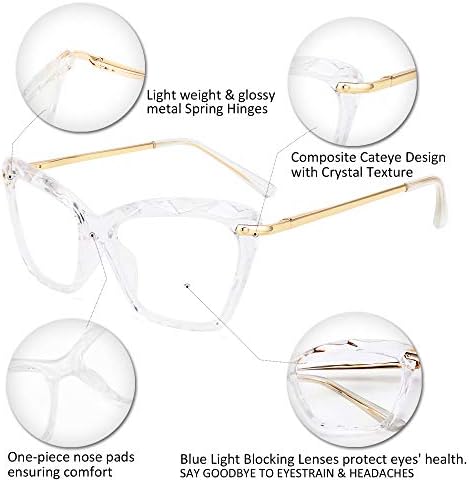 FEISEDY Кристални Очила За четене Котешко Око Синя Светлина Блокиране Четец Точки От Пренапрежение на очите B2596 Прозрачни 2.50 x