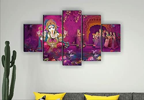 SAF Комплект от 5 Ганеш Религиозната художествена Домашни декоративни стенни Живопис 30 инча x 18 инча PNLS32206