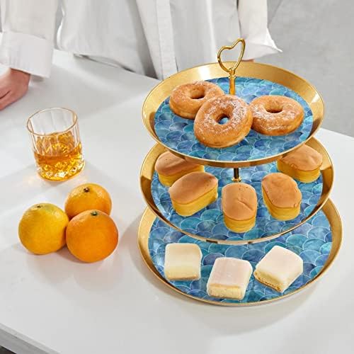 Ретро-Трехъярусная Поставка за Кексчета под формата на Люспи Русалка с Шарките на Морската Мома, Поставка за Торта, на много Нива Поставка за Десерт, Кръгли Чинии за Сватбата на Детския Чай на Шведска маса