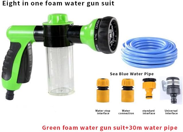 Автомивка с пяна с двойно предназначение Car home предлага богат избор на средства за задоволяване на различни нужди. (Зелен костюм за воден пистолет + 30-метрова водопроводна тръба)