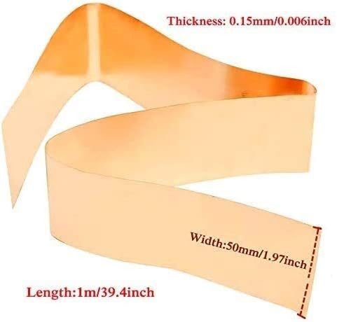 YIWANGO 1 Бр 50 мм x 1000 мм Меден лист Метална плоча Лента Ролка с различна дебелина Лесно се реже и паяется Чист меден лист (размер: 0,15 mm)