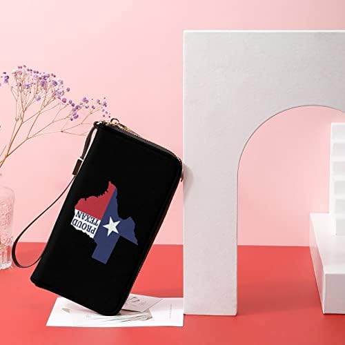 Жена портфейл-гривна Proud of Texas Изкуствена кожа с Вертикални Държач за Кредитни карти, Портфейл-Клатч с цип