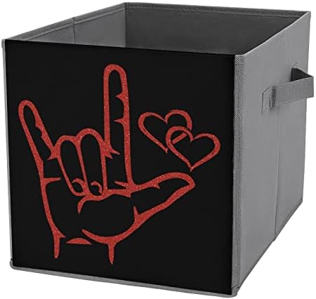 ASL I Love You Езика на Жестовете Сгъваем Текстилен Кутия За Съхранение на Кубчета Органайзер Сгъваема Кутия с Дръжки