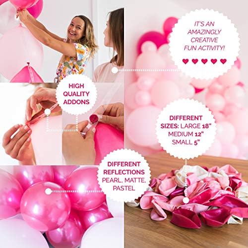 Набор от Гирлянди от балони, Розови и бели балони, Комплект Арка от балони за сватби, Детски душ, Рожден Ден, Комплекти Гирлянди от балони включва 100 Различни балони, лента за украса, Лепящи се точки