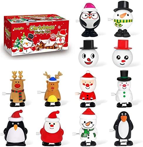 12 Опаковки за Коледа заводных играчки в асортимент за Коледно парти, Пълнител за чанти, Добър избор за бебета и бебета