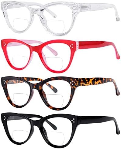 Eyekepper, 4 опаковки, Големи Бифокални Очила Котешко око, Женски Прозрачни Лещи + 1,75