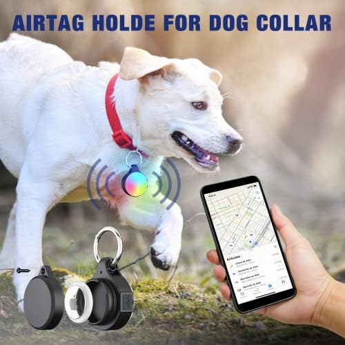 Светлини за кучета за нощни разходки - 2 комплекта, акумулаторна батерия титуляр за яката с въздушна етикет, 4 Режим на RGB, сменяеми тела за кучето, притежател на въздушна тагове за кучета 150 Лумена, водоустойчив