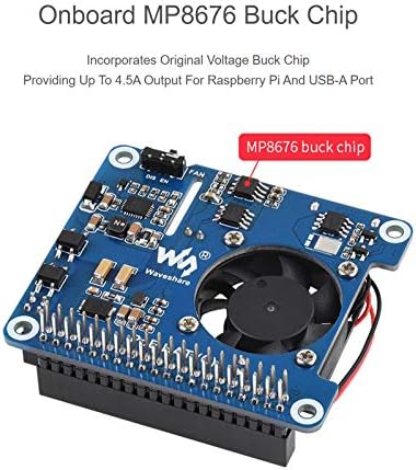 жак waveshare Power Over Ethernet (PoE) за Raspberry Pi 4B /3Б+, мрежов стандарт PoE 802.3 af /at, коллекторные изходи USB-A и 12V 5, вграден вентилатор за охлаждане PoE ШАПКА и чип Buck MP8676, изолирано