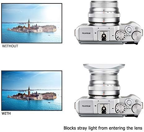 Сребриста Квадратна Метална сенник за обектив обектив с капак за обектив Fujifilm Fujinon XC 35 мм F2 & XF 23 мм/35 мм F2 R WR върху обектива X-Pro3 X-Pro2 X-Pro1 X-T4 X-T3 X-T2 X-T1 X-T30 X-T20 X-T10 X-E3 Замени Fuji