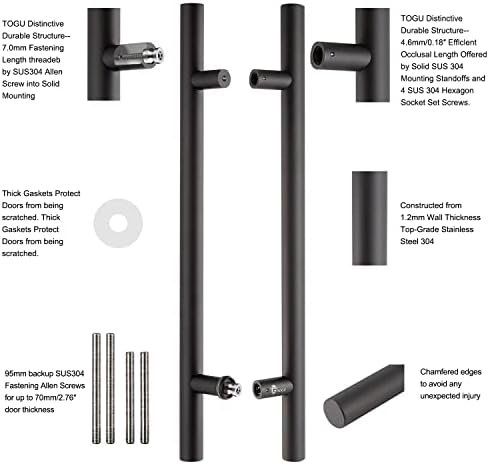 Togu TG-6012 36 инча Твърди Конфронтация Сверхпрочный в Търговската мрежа-Двухтактная Врата дръжка от неръждаема стомана 304/Дръжка за вратата на плевнята/ Стъклени Тяга, Матово Черно покритие
