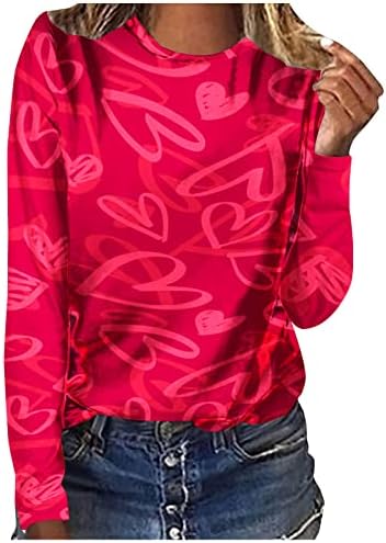 Дамски Тениски на Ден, Свети Валентин, Ежедневни Пуловери с Принтом на Сърцето, Блузи с кръгло деколте и дълги ръкави, с Модерна Риза