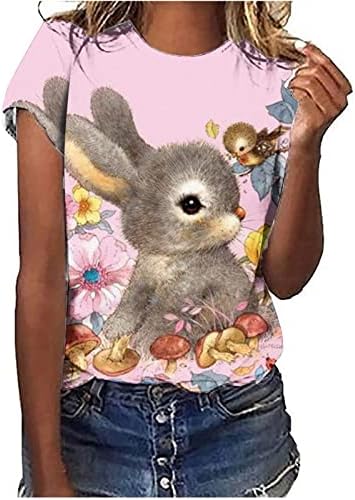 Ризи Happy Easter за Жени, Тениска с изображение на Заек Бъни, Ризи с Принтом, Сладки Пролетни Блузи с Къс Ръкав