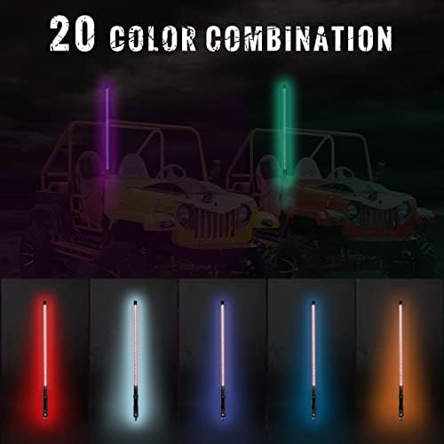 VEVOR 1 бр. на 3-подножието led хлысты с RGB цветен подсветка за UTV ATV от 20 цвята, 5 нива, 23 режим, 10 варианта на скоростта, Офроуд Камшик, Безжично дистанционно управление за UTV ATV Polaris RZR Аксесоари