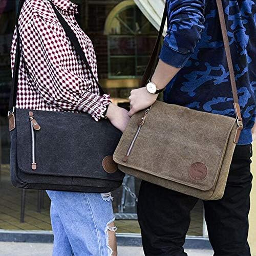 Реколта Холщовая чанта-месинджър за мъже и жени, Пътна чанта през рамо, чанта през рамо за лаптоп с диагонал на екрана 11,6-13,3 инча, компютър Chromebook (черен)